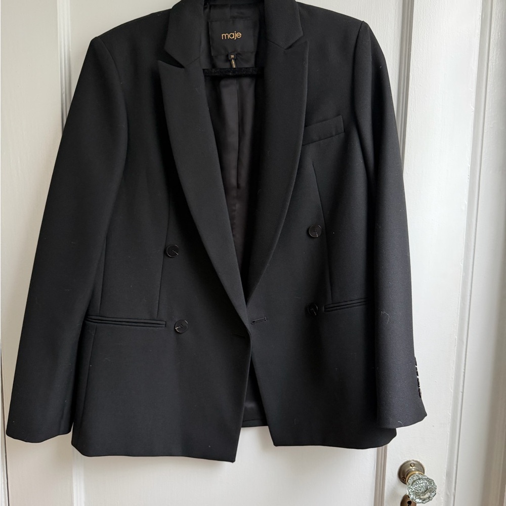 maje Black Double-Breasted Blazer, Size 36 (approx US 4/S)